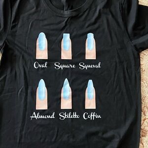 Black Nail Art T-Shirt with Blue Designs